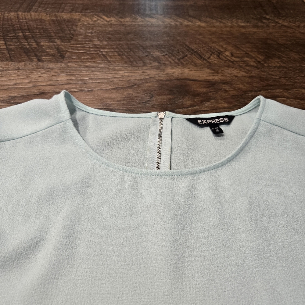 Express Pastel Blue Blouse Cap Sleeve Top Zipper Flowy Casual Work Office XS - Picture 8 of 8